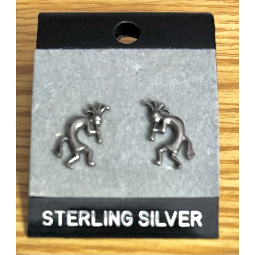 Vintage Southwestern Sterling Silver Kokopelli Dancer‎ Stud Earrings